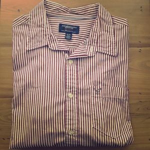 American Eagle- Maroon Striped Button Down- XL